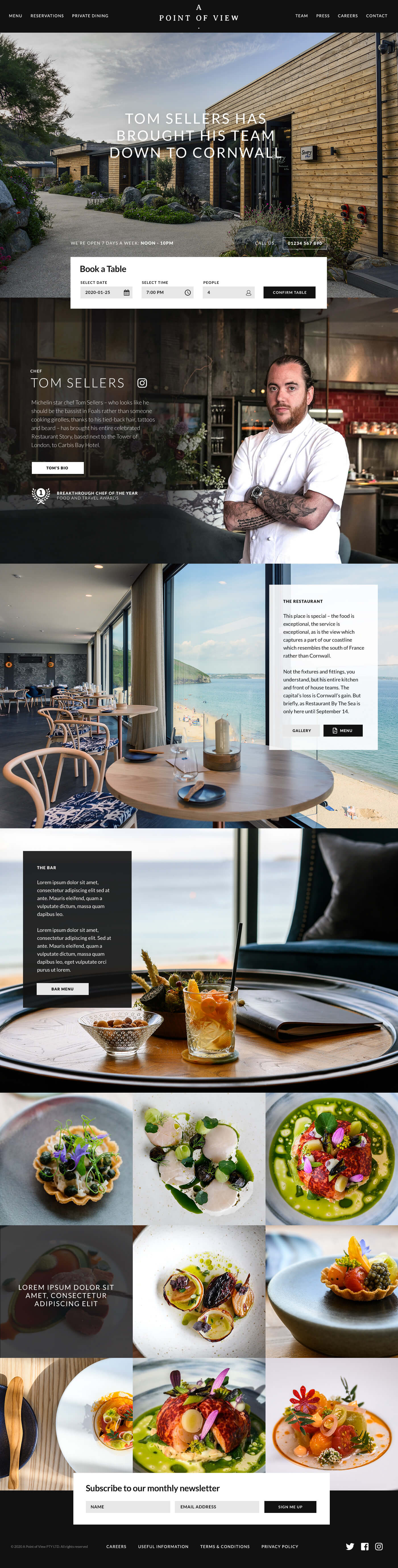 UI web design for Tom Sellers restaurant in Cornwall UK
